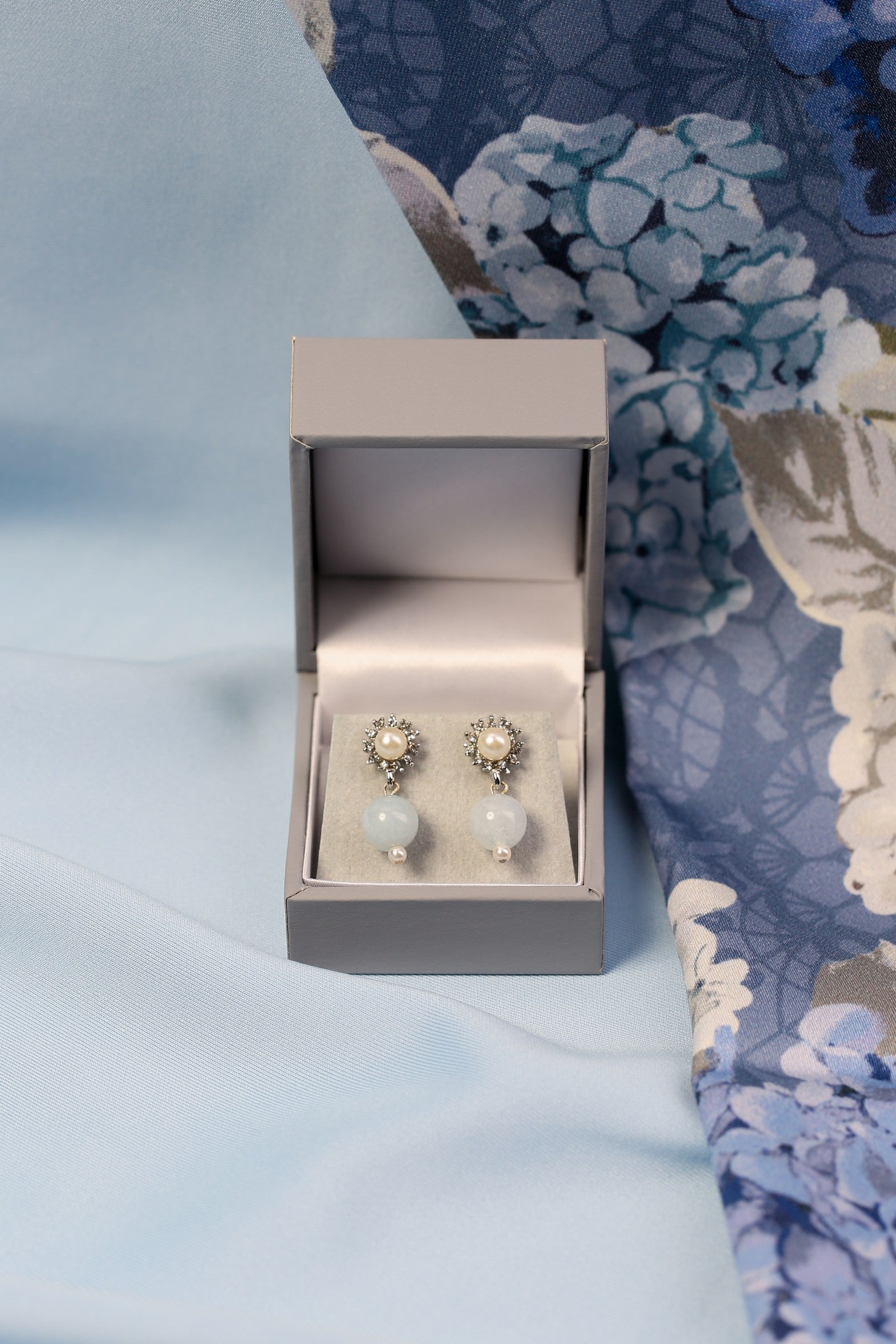 Chalcedony Pearl Stud Drop Earrings