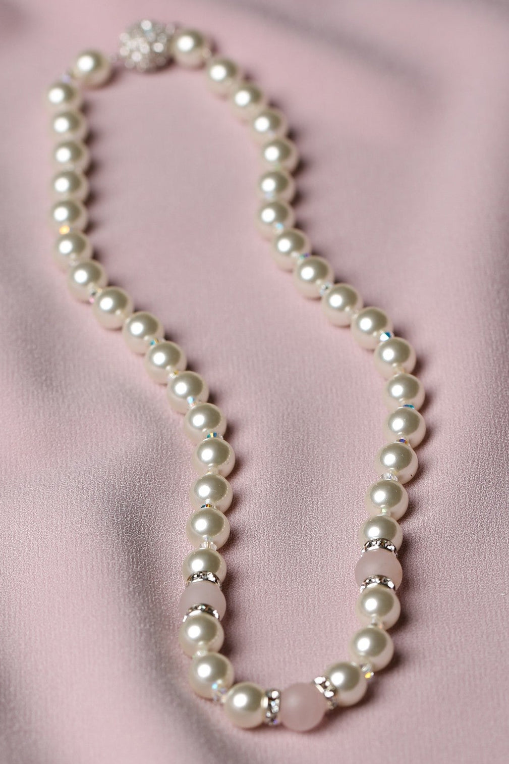 Pearl and Crystal Necklace With Natural Rose Quartz