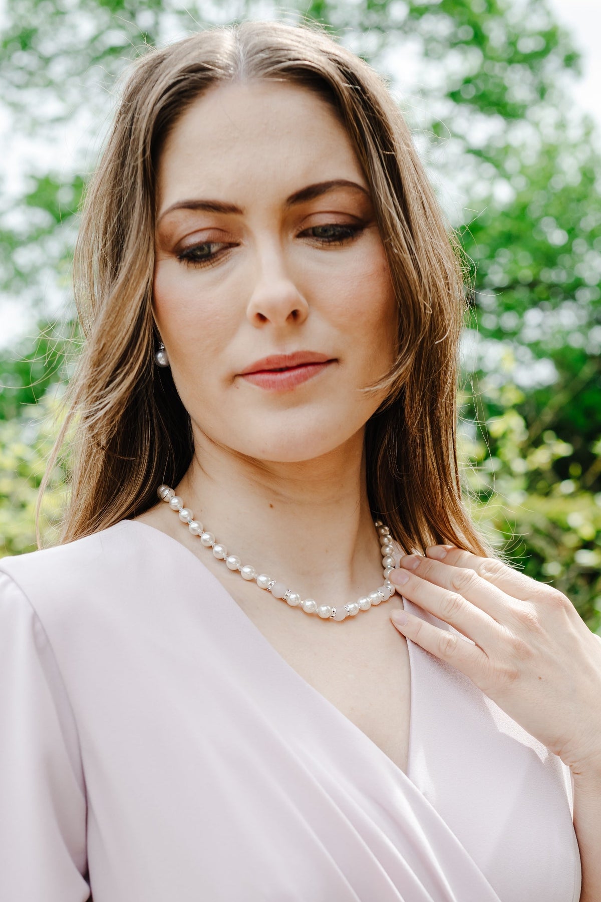 Pearl and Crystal Necklace With Natural Rose Quartz