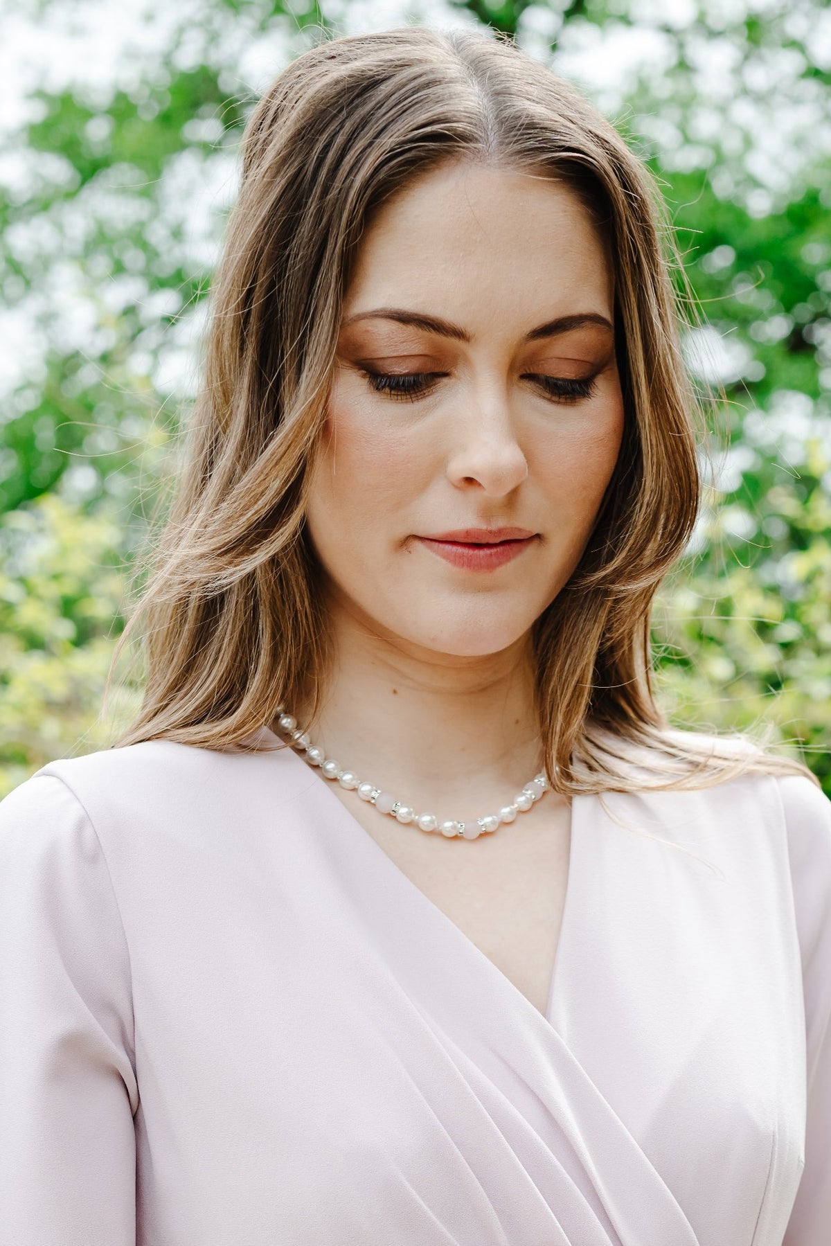 Pearl and Crystal Necklace With Natural Rose Quartz