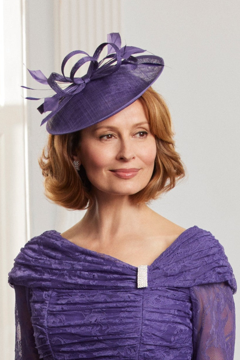 Condici Small Disc Fascinator with Sinamay Bow and Feathers
