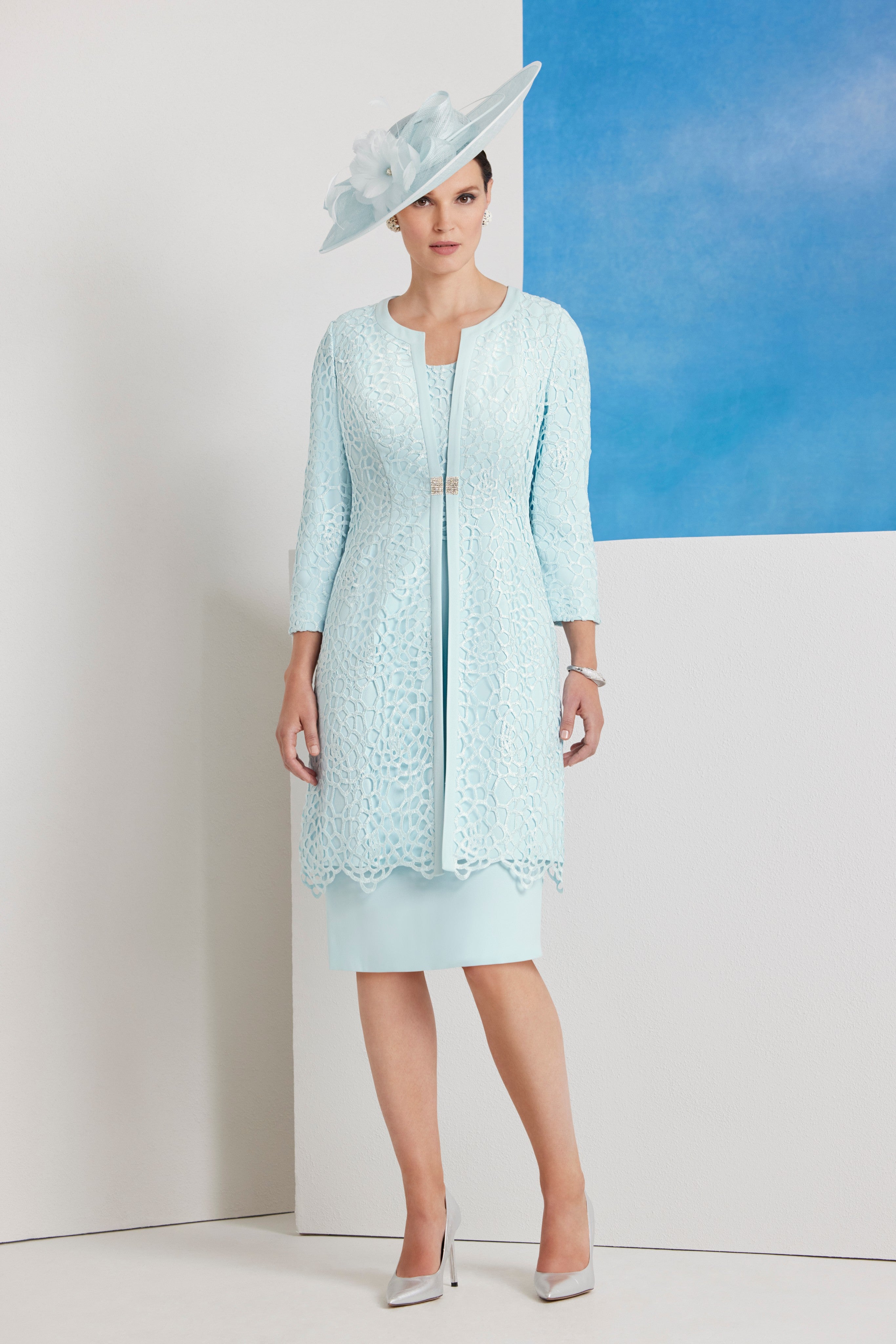 Condici Occasion Dress with Matching Coat in Cerulean Dream