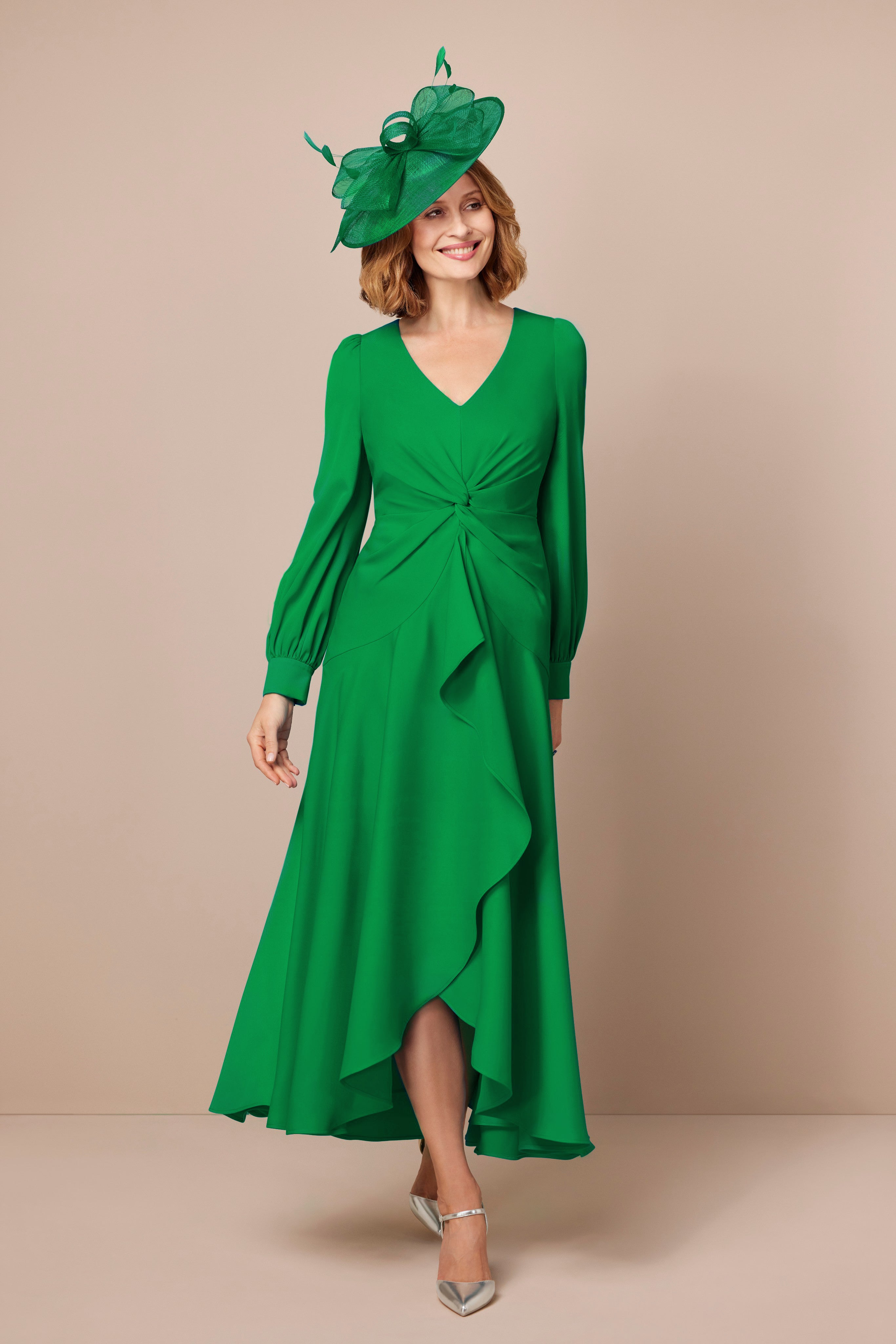 Condici Full Length Special Occasion Dress with sleeves in Emerald