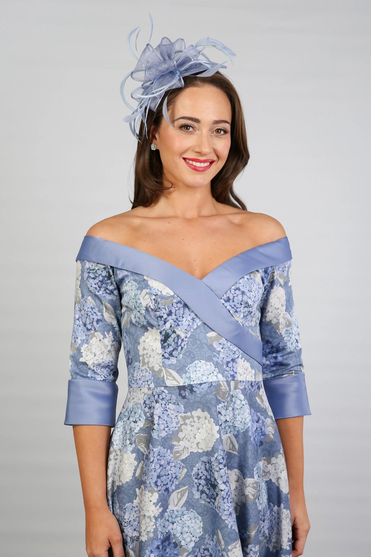 Bombshell Hamilton Bardot Sleeve Dress in Hydrangea Blue