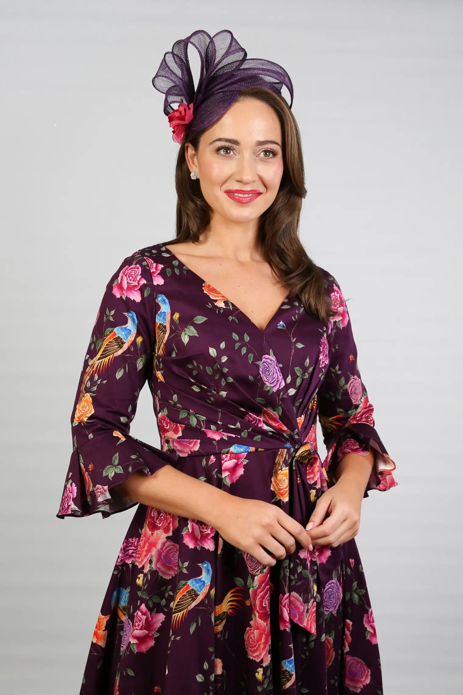 Bombshell Rosalind Confident Ruffle Cuff Dress in Imperial Phoenix