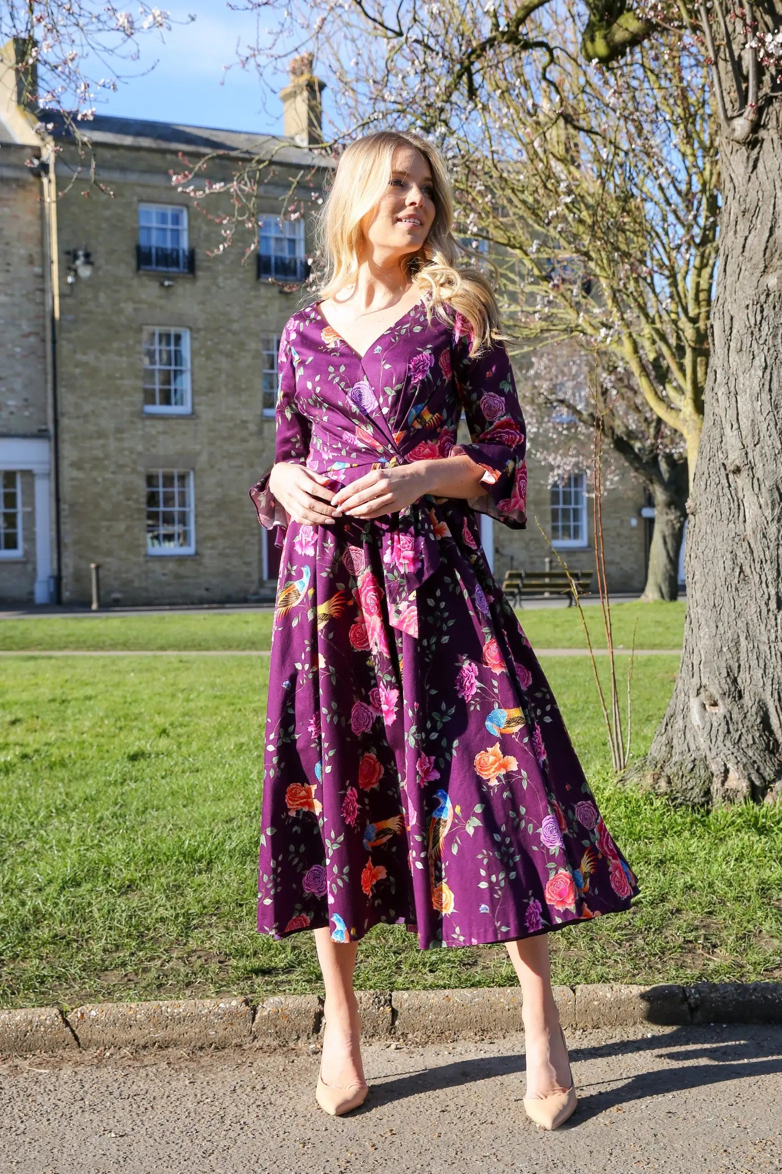 Bombshell Rosalind Confident Ruffle Cuff Dress in Imperial Phoenix