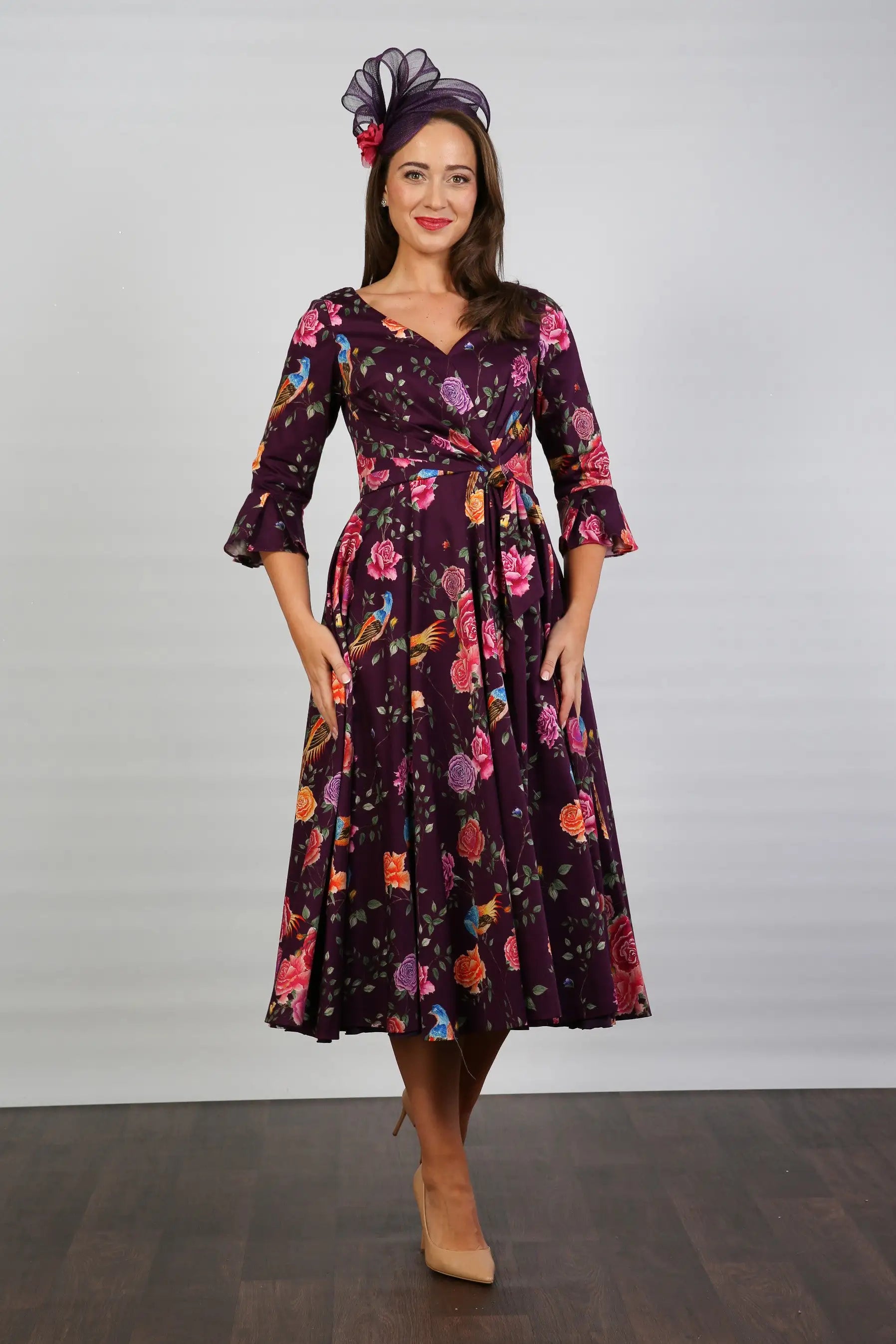 Bombshell Rosalind Confident Ruffle Cuff Dress in Imperial Phoenix