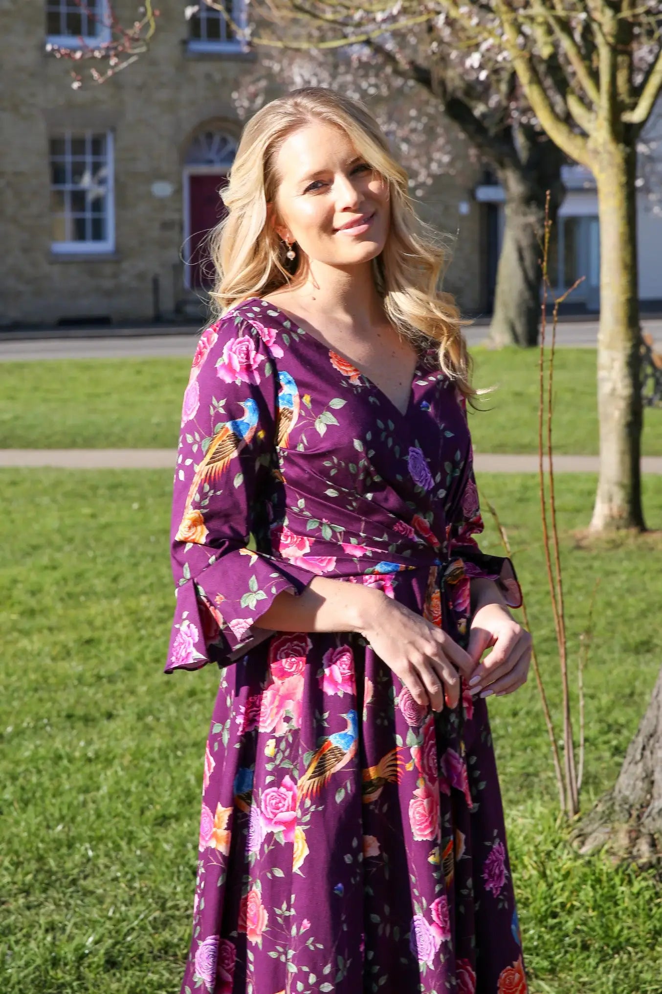 Bombshell Rosalind Confident Ruffle Cuff Dress in Imperial Phoenix
