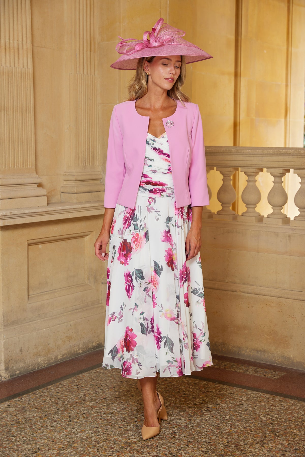 Condici Chiffon Dress in Bohemian Rose with Crepe Jacket