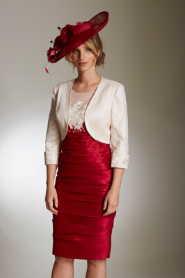 Ispirato Two-Tone Taffeta Occasion Dress with Jacket in Misty Pearl and Maraschino