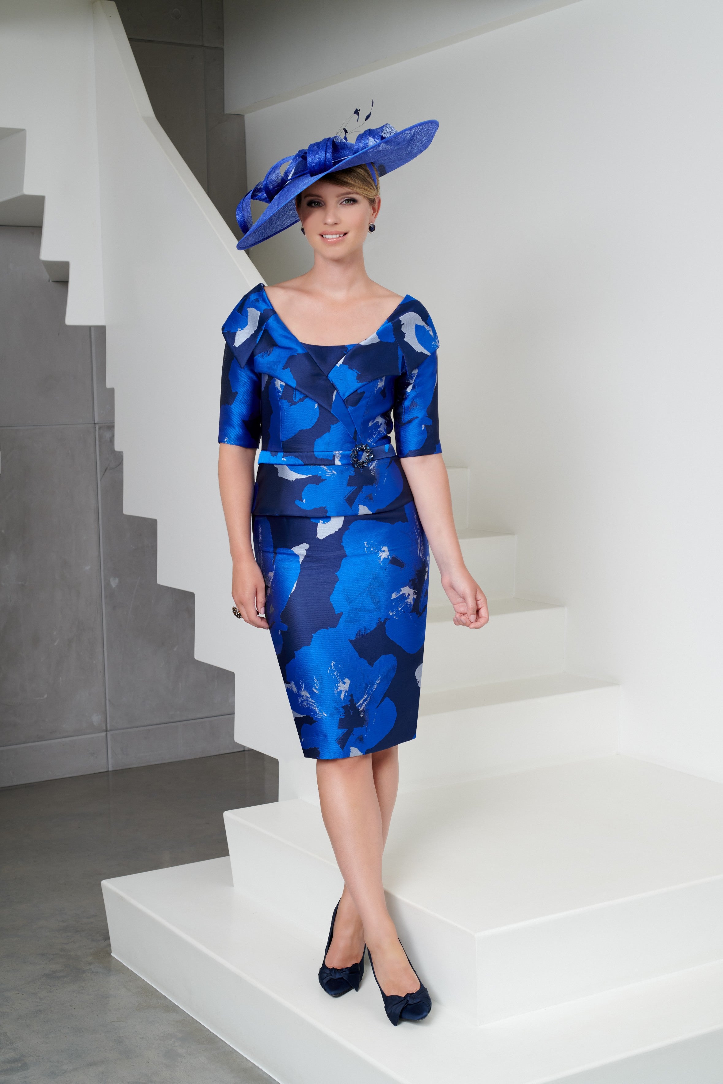 Ispirato Special Occasion Dress in Jacquard Bohemian Blue