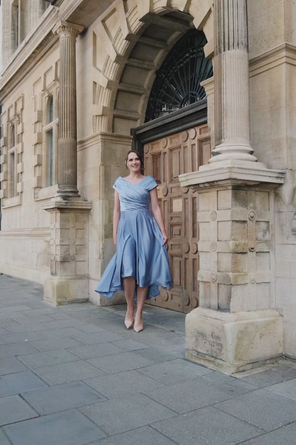 Kate Silky Satin Special Occasion Dress in Wedgewood