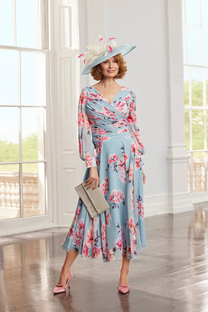 Condici Long Sleeve Chiffon Occasion Dress in Ashley Floral Print