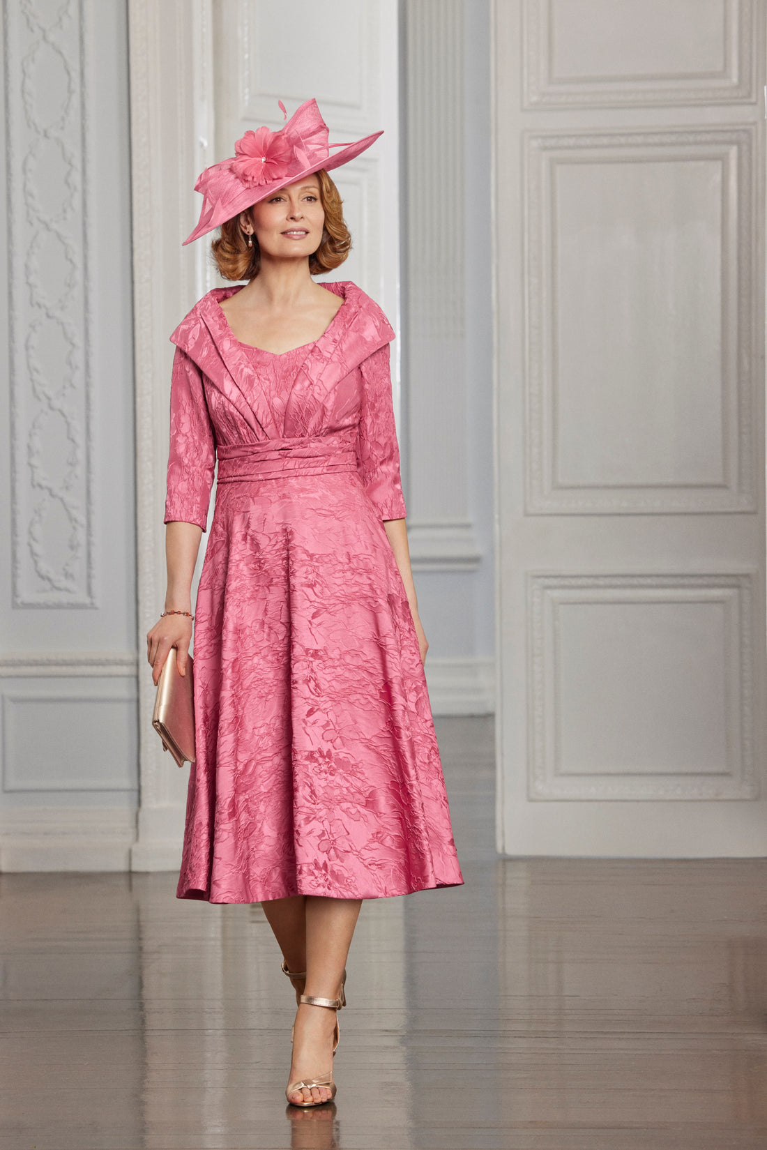 Condici Jacquard Occasion Dress in Bright Dahlia