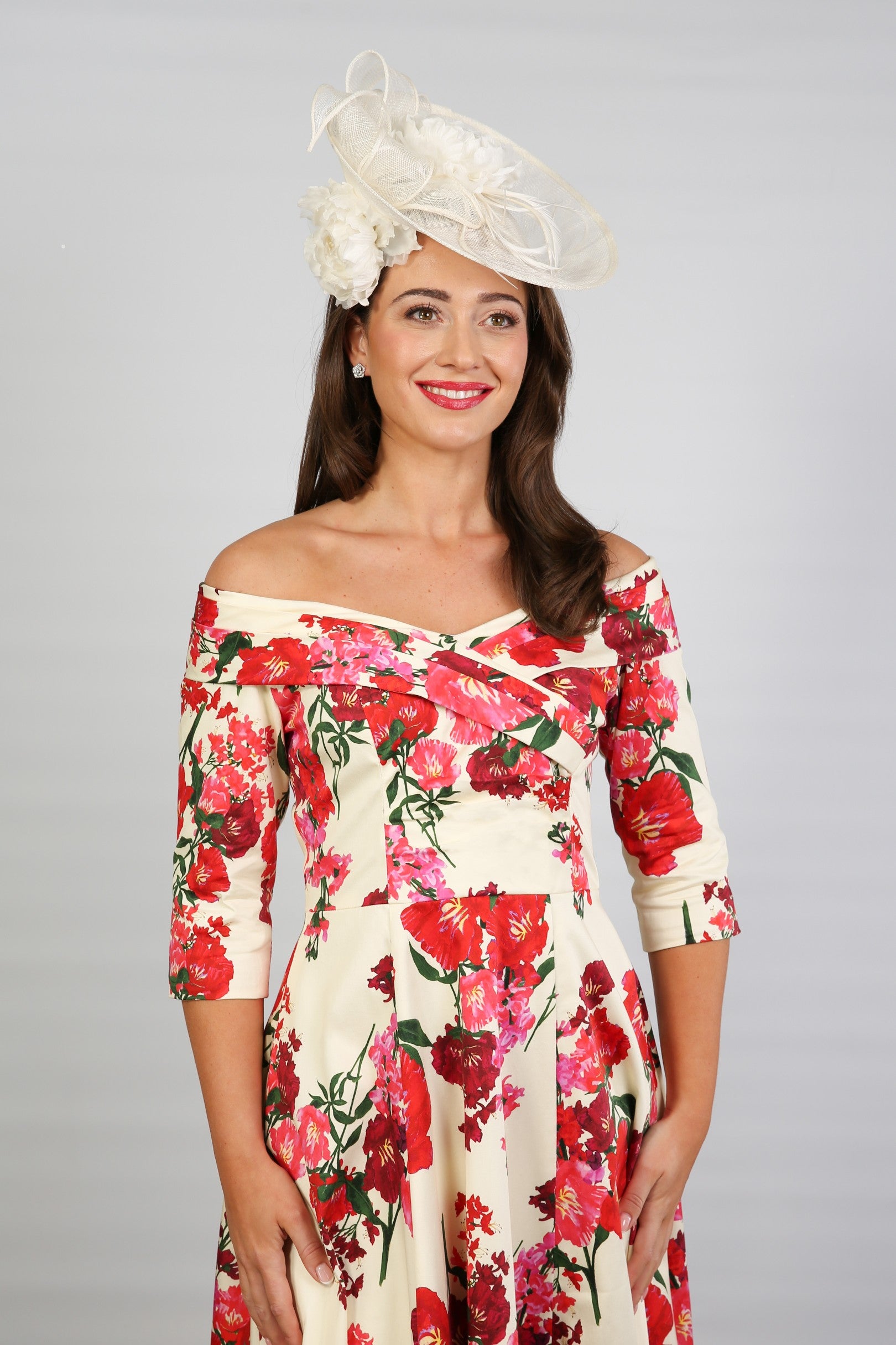 Bombshell Libby Bardot A-line Dress in Xanthe Magenta Red