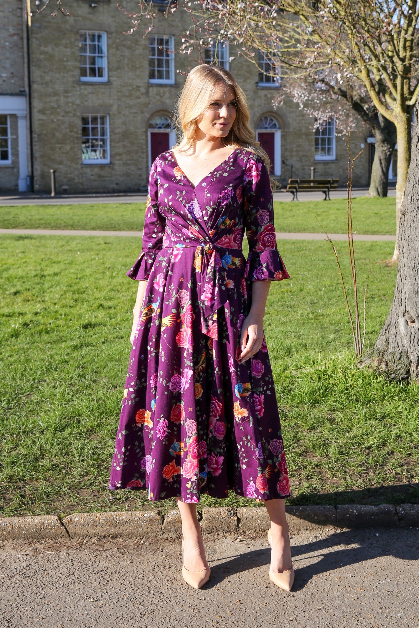 Bombshell Rosalind Confident Ruffle Cuff Dress in Imperial Phoenix