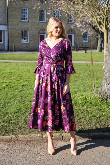 Bombshell Rosalind Confident Ruffle Cuff Dress in Imperial Phoenix