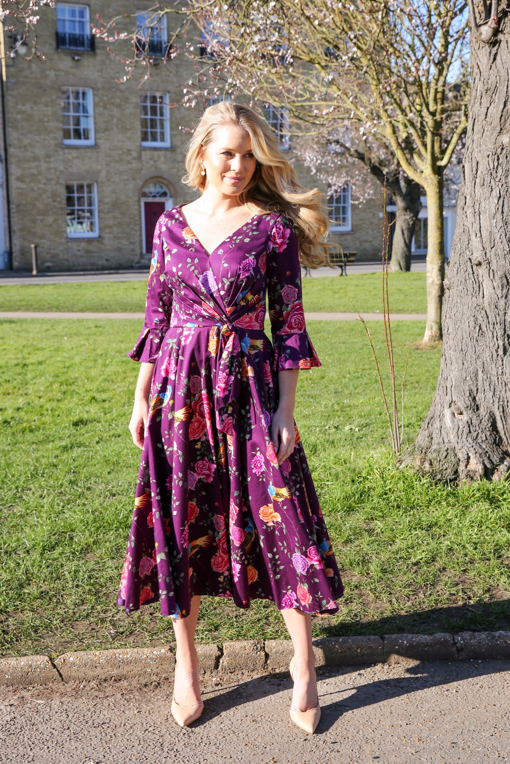Bombshell Rosalind Confident Ruffle Cuff Dress in Imperial Phoenix