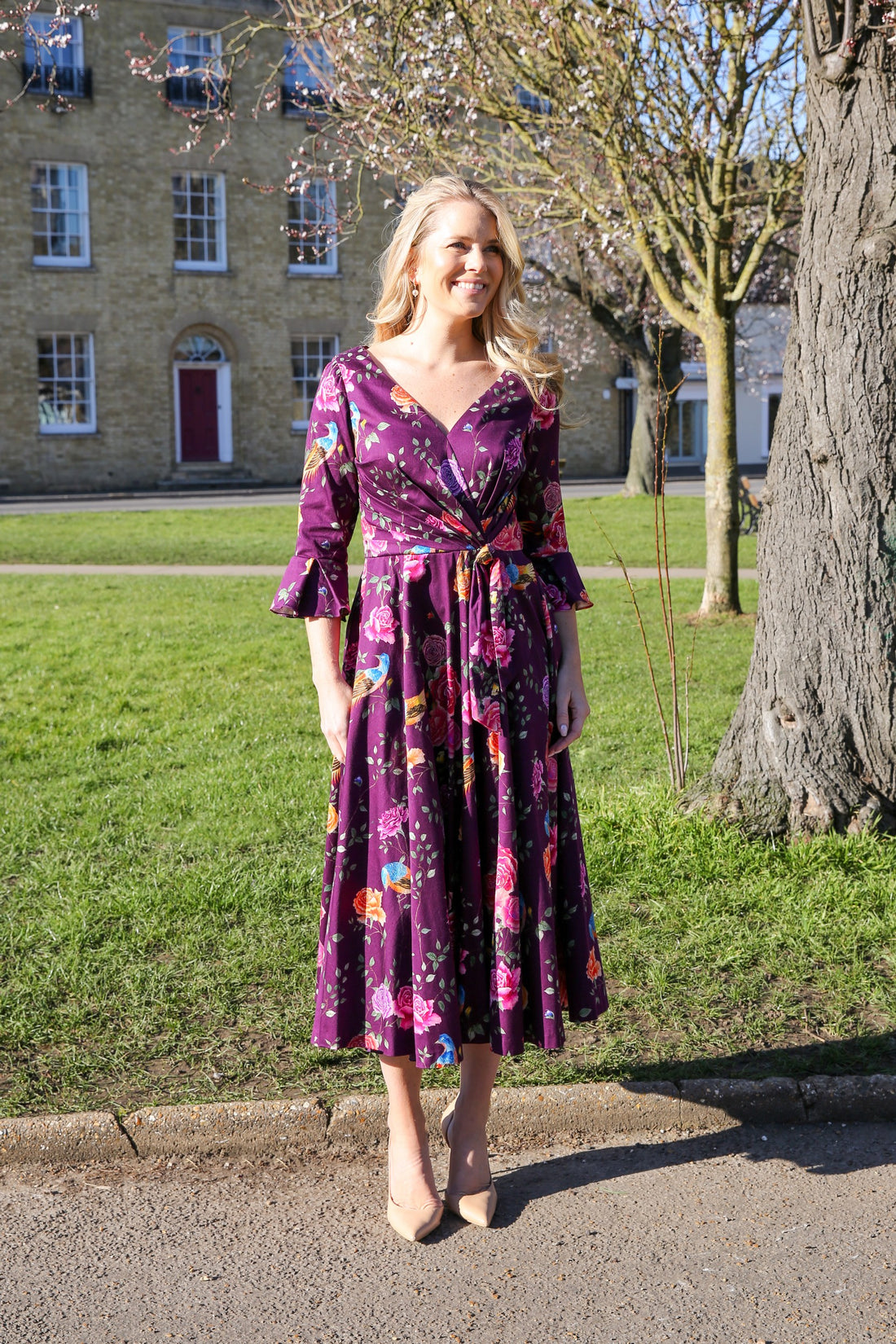 Bombshell Rosalind Confident Ruffle Cuff Dress in Imperial Phoenix