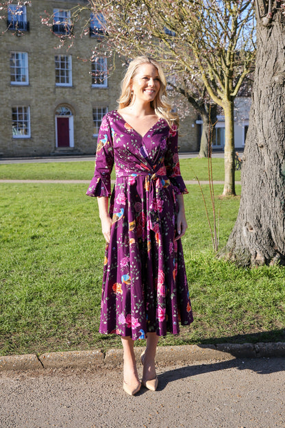 Bombshell Rosalind Confident Ruffle Cuff Dress in Imperial Phoenix