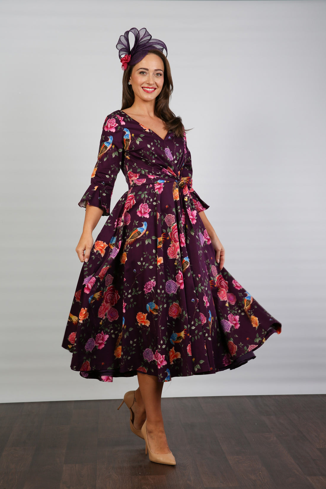 Bombshell Rosalind Confident Ruffle Cuff Dress in Imperial Phoenix