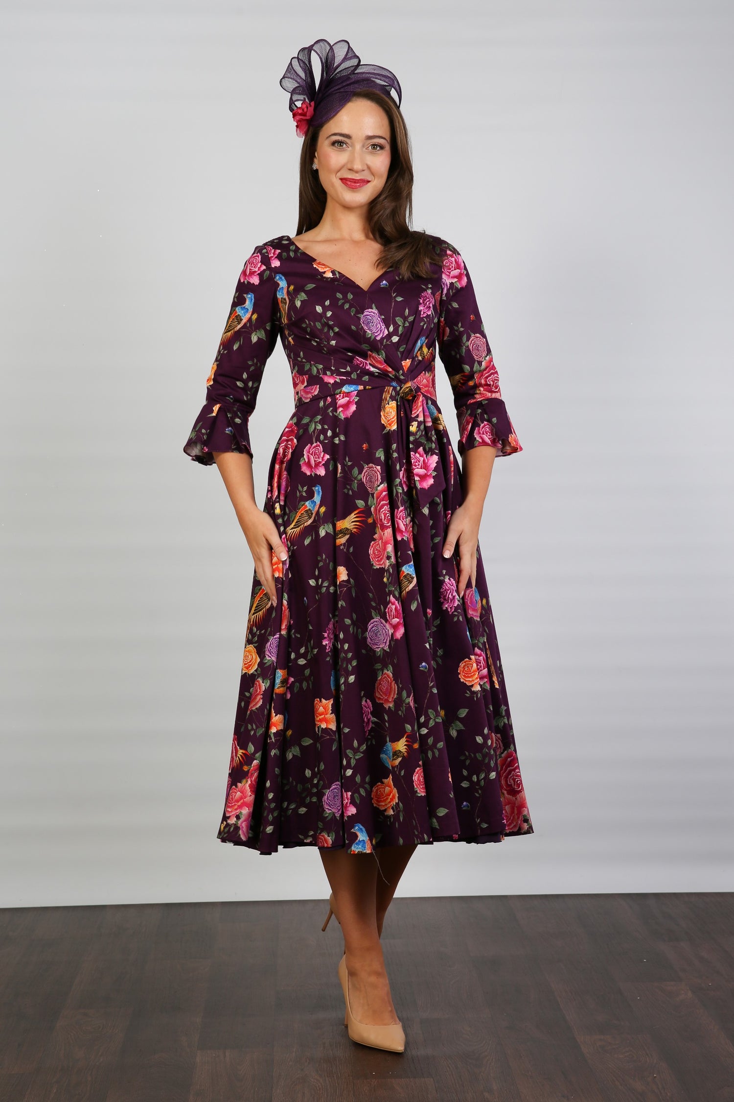 Bombshell Rosalind Confident Ruffle Cuff Dress in Imperial Phoenix