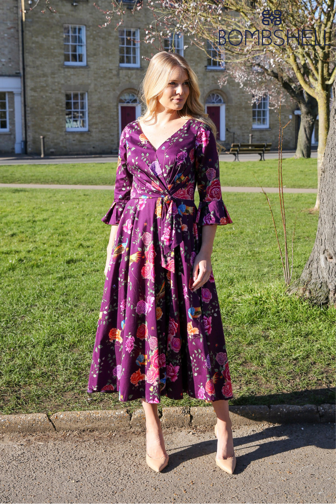 Bombshell Rosalind Confident Ruffle Cuff Dress in Imperial Phoenix