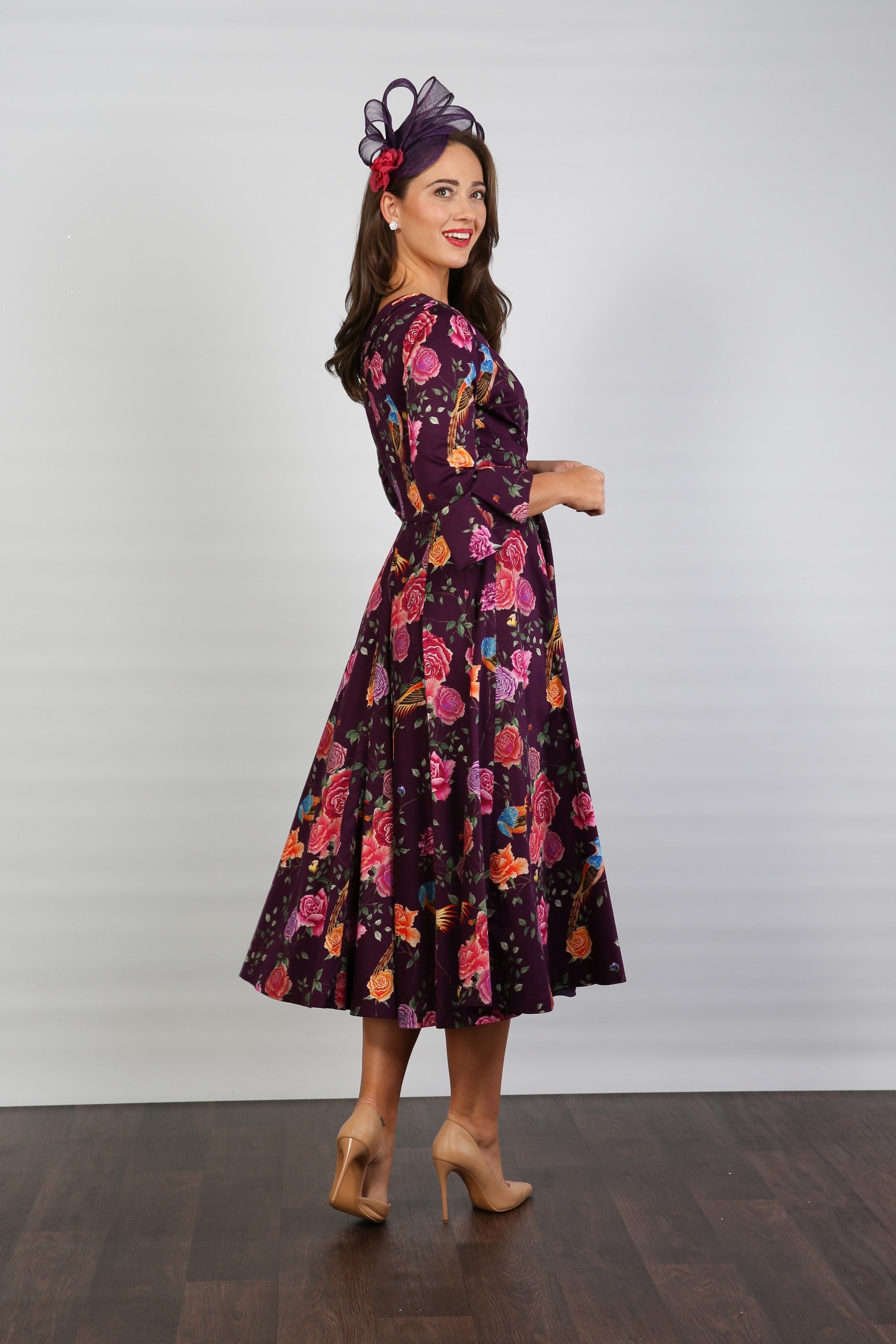 Bombshell Rosalind Confident Ruffle Cuff Dress in Imperial Phoenix