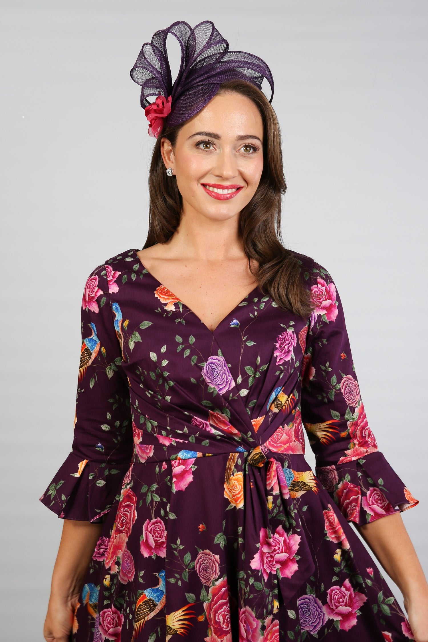 Bombshell Rosalind Confident Ruffle Cuff Dress in Imperial Phoenix