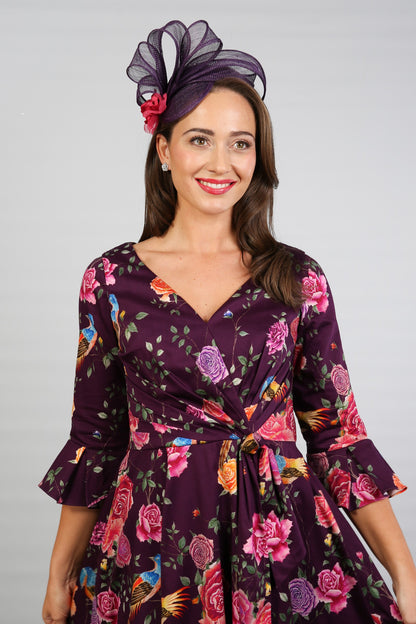 Bombshell Rosalind Confident Ruffle Cuff Dress in Imperial Phoenix