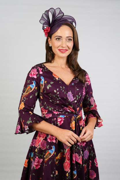 Bombshell Rosalind Confident Ruffle Cuff Dress in Imperial Phoenix