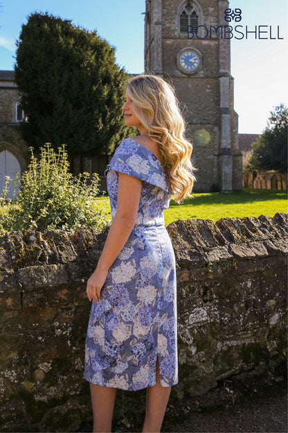 Bombshell Rhodes &quot;Look at Me&quot; Bardot Dress in Hydrangea Blue