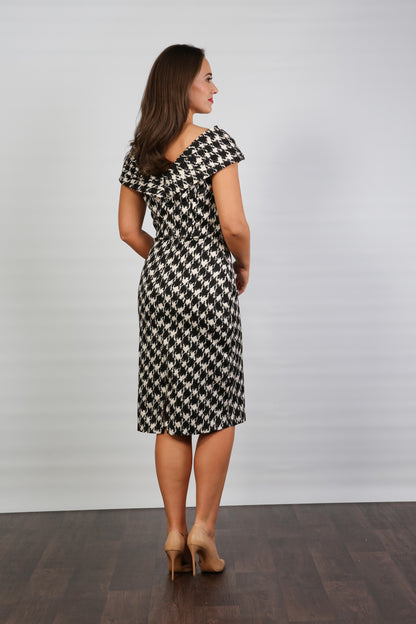 Bombshell Rhodes "Look at Me" Bardot Dress in Dogtooth Check