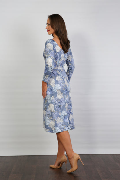 Bombshell Dorothy Sleek &amp; Sweet Long Sleeve Dress in Hydrangea Blue