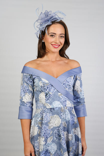 Bombshell Hamilton Bardot Sleeve Dress in Hydrangea Blue