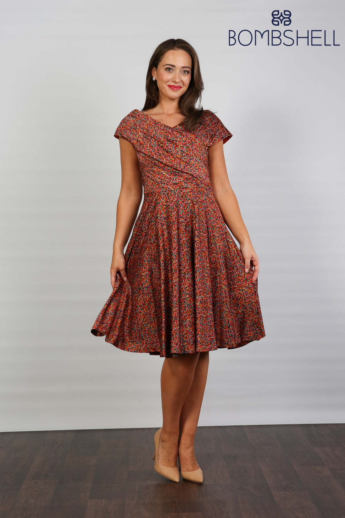 Bombshell Karlie Bardot Knee Length Dress in Confetti