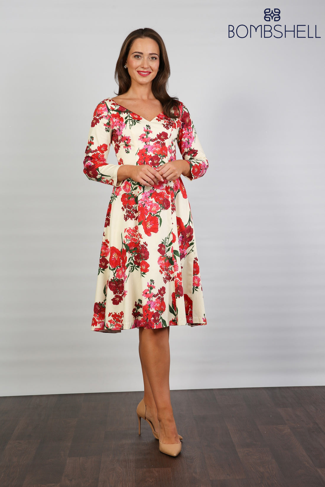 Bombshell Sears Sleek & Sweet Long Sleeve Dress in Xanthe Magenta