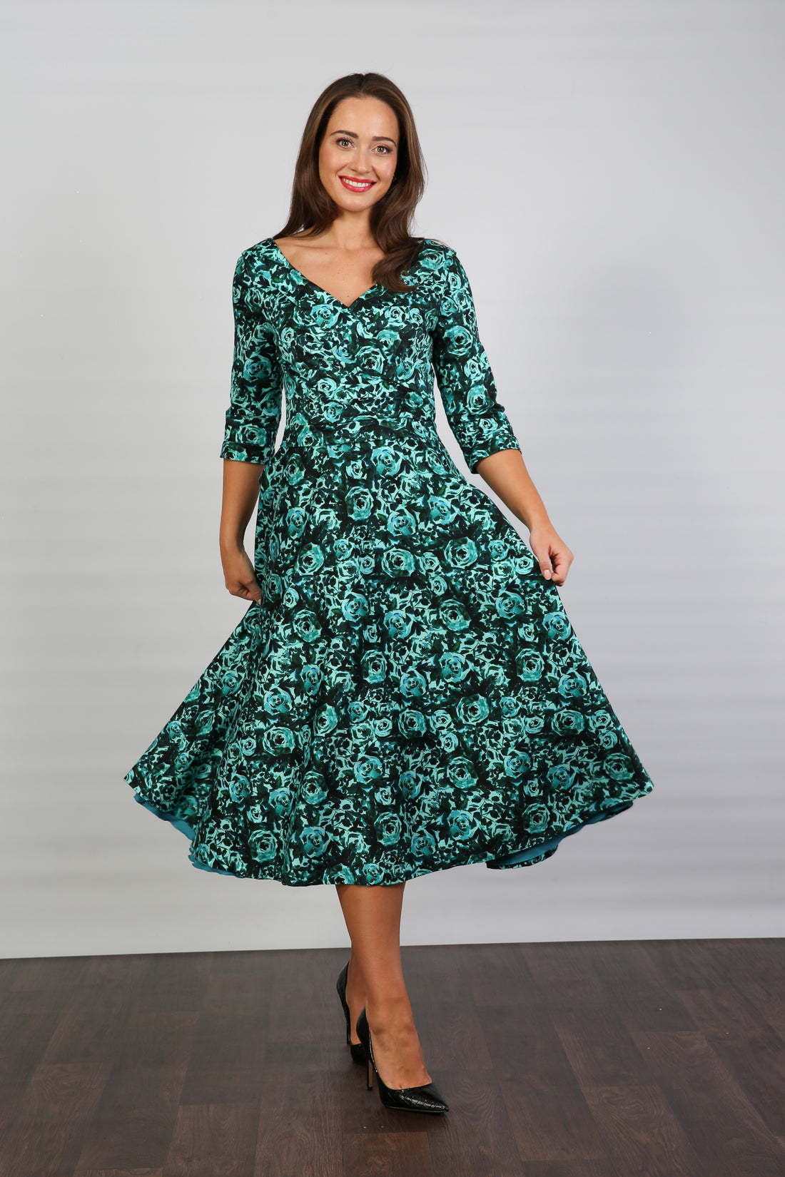 Bombshell Georgia Edge of the Shoulder A-line Dress in Marina Roses