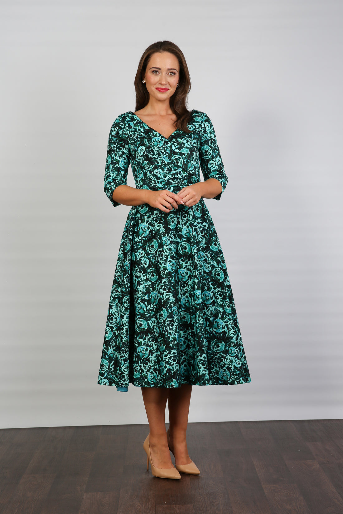 Bombshell Georgia Edge of the Shoulder A-line Dress in Marina Roses