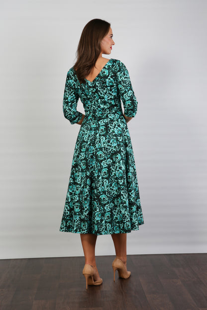 Bombshell Georgia Edge of the Shoulder A-line Dress in Marina Roses