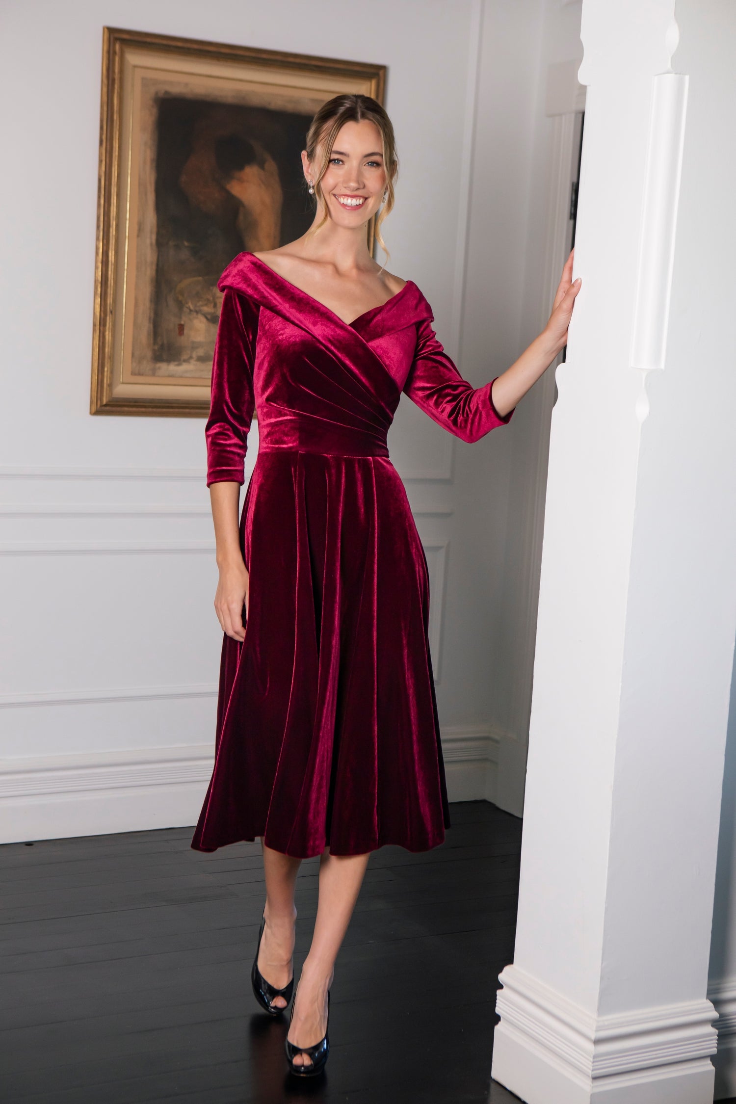 Bombshell Valentina Dress in Rich Berry