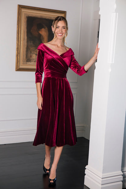 Bombshell Valentina Dress in Rich Berry