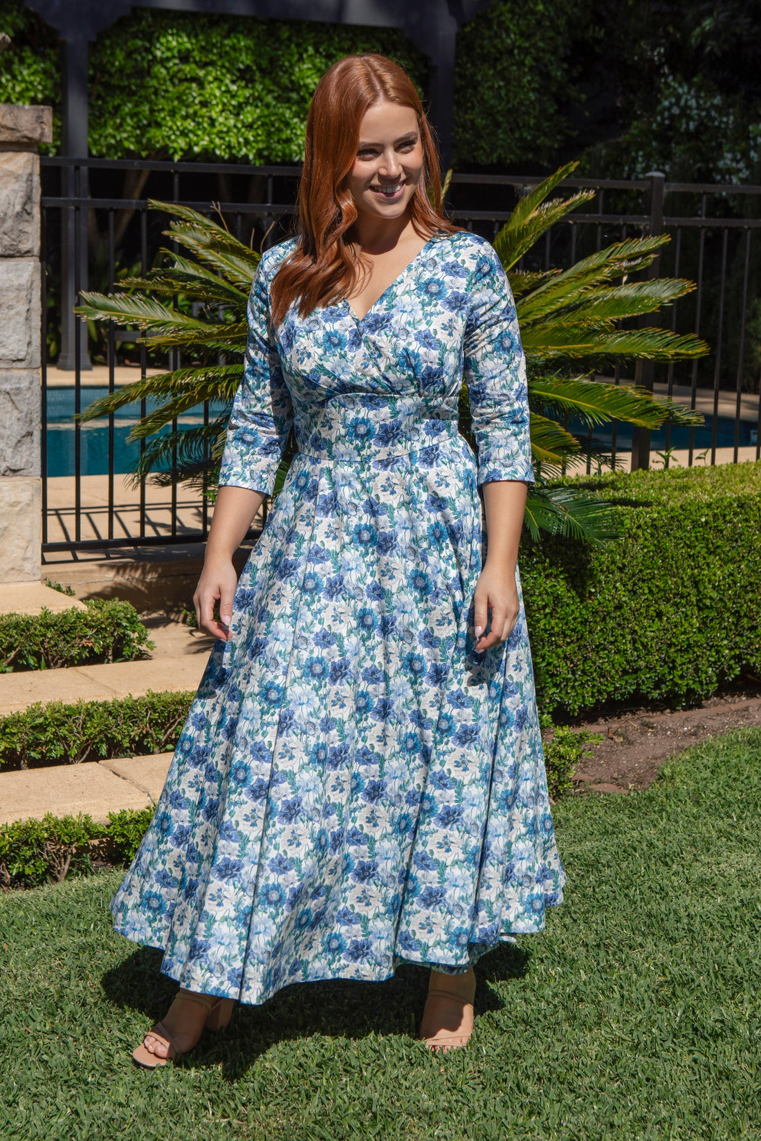 Bombshell Emma Dress Made with Liberty Tana Lawn™ Cotton in Poppy Amelie Blue