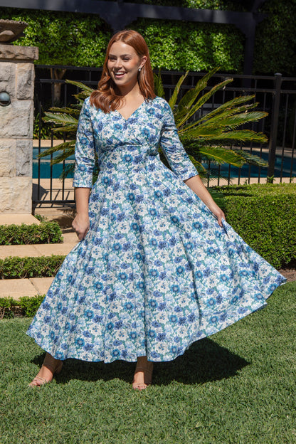 Bombshell Emma Dress Made with Liberty Tana Lawn™ Cotton in Poppy Amelie Blue