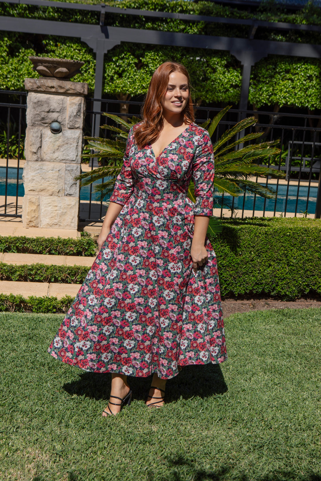 Bombshell Emma Dress Made with Liberty Tana Lawn™ Cotton in Poppy Amelie Red
