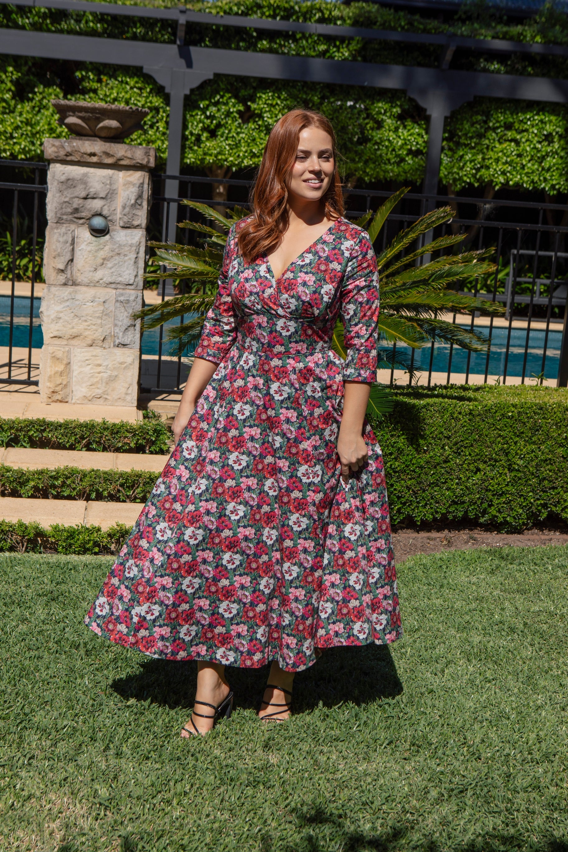 Bombshell Emma Dress Made with Liberty Tana Lawn™ Cotton in Poppy Amelie Red