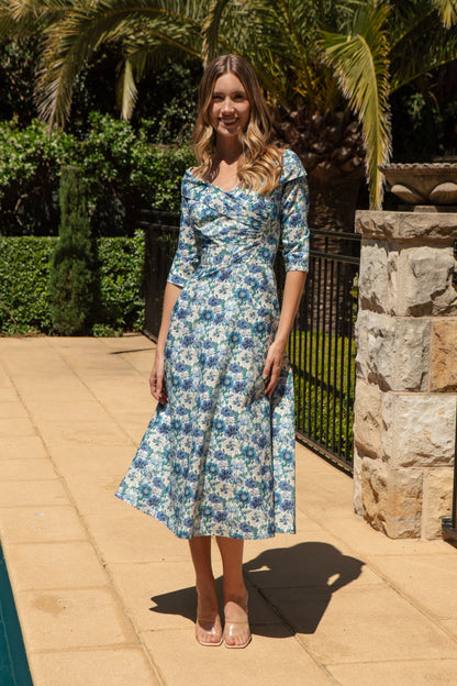 Bombshell Rebecca Dress Made with Liberty Tana Lawn™ Cotton in Poppy Amelie Blue