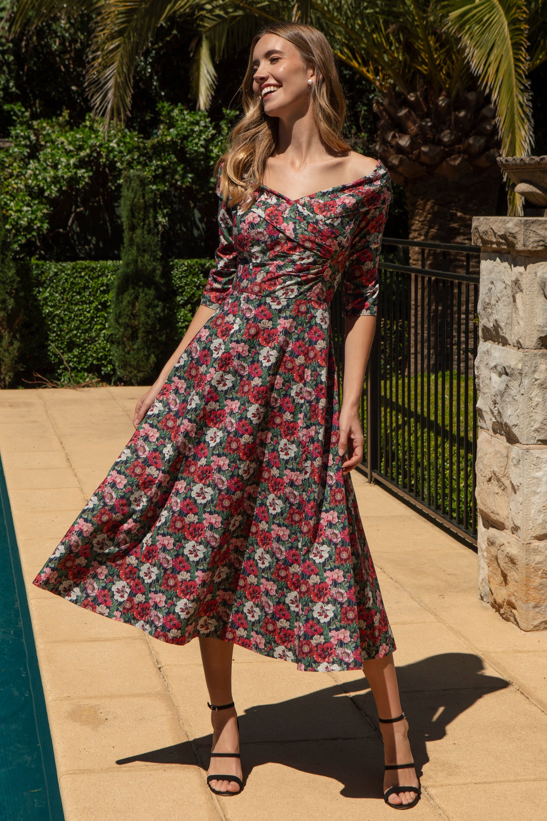 Bombshell Rebecca Dress Made with Liberty Tana Lawn™ Cotton in Poppy Amelie Red