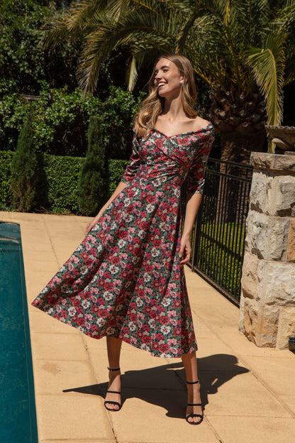 Bombshell Rebecca Dress Made with Liberty Tana Lawn™ Cotton in Poppy Amelie Red