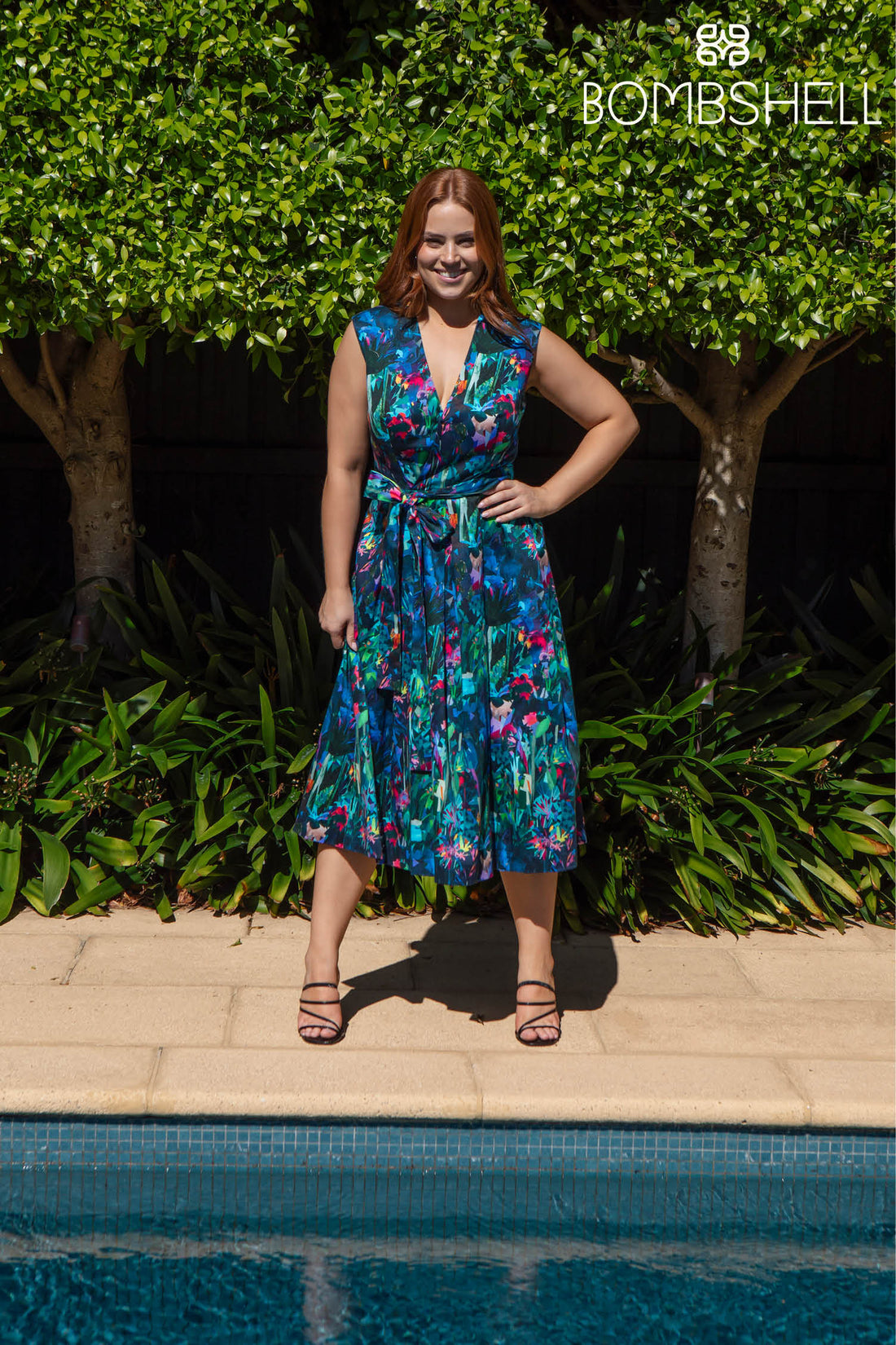 Bombshell Marcia Wrap Dress in Midnight Tropique